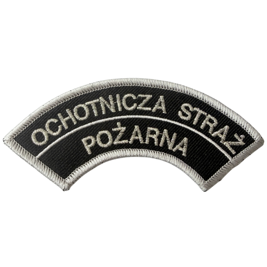 Dystynkcja na mundur z napisem Ochotnicza Straż Pożarna - SREBRNY.