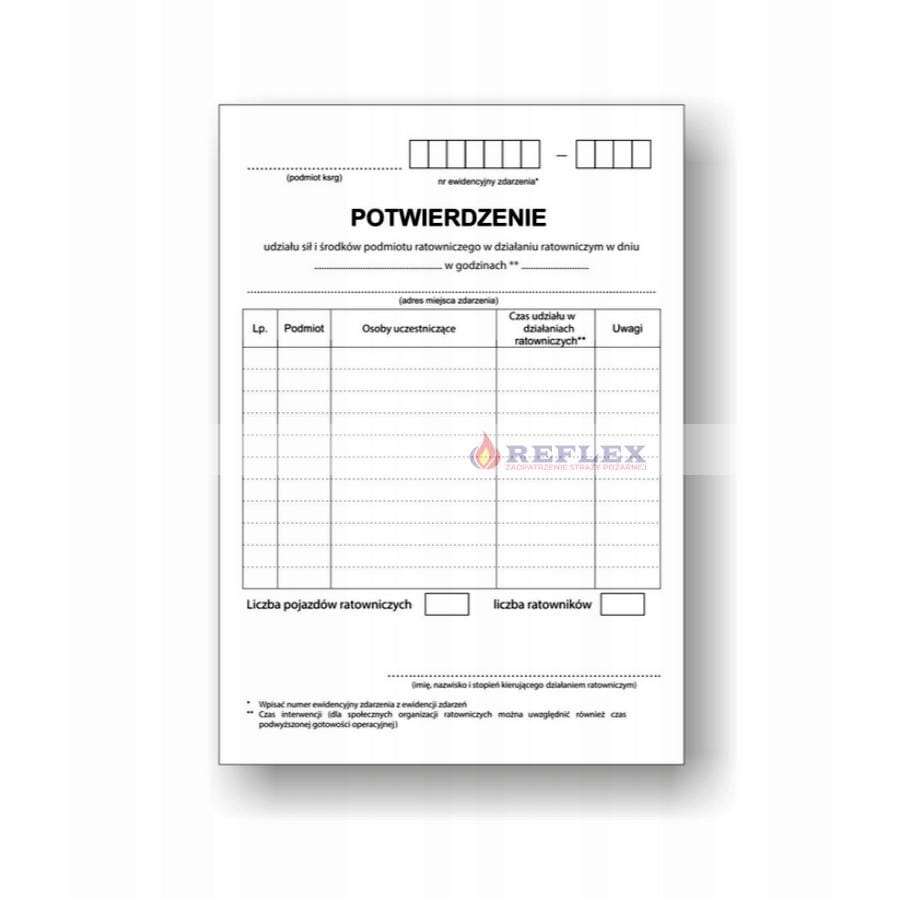 Potwierdzenie udziału w zdarzeniu.