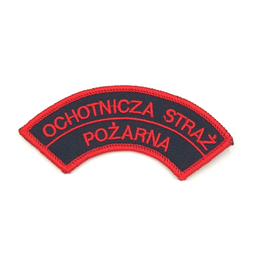 Dystynkcja na mundur z napisem Ochotnicza Straż Pożarna.