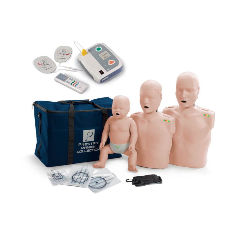 Zestaw – 3 fantomy z diodami LED Prestan + defibrylator szkoleniowy XFT-120C+