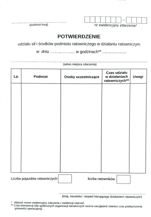 Potwierdzenie udziału w zdarzeniu.